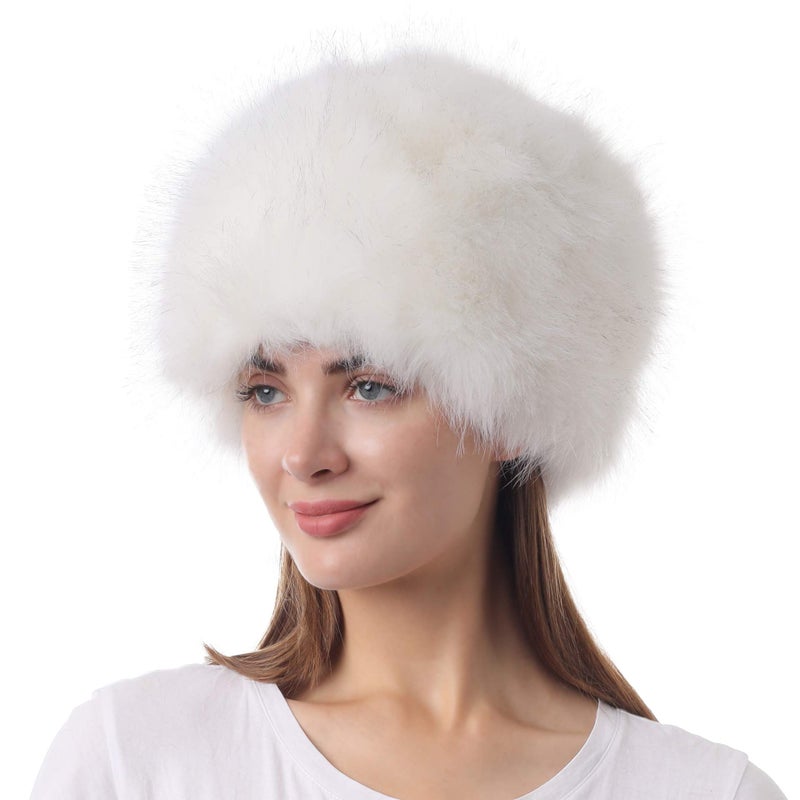 LA CARRIE Women's Faux Fur Hat for Winter with Stretch Cossack Russion Style(White) - Image 5